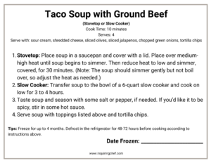 taco soup freezer label