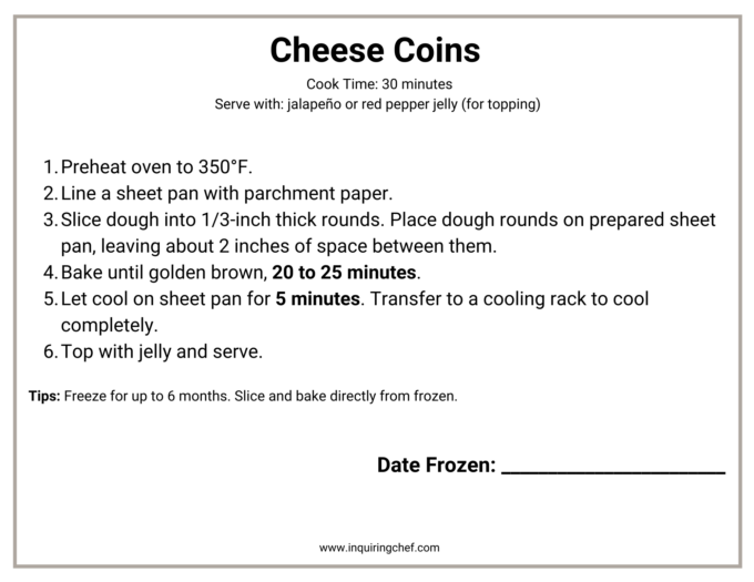 cheese coins freezer label