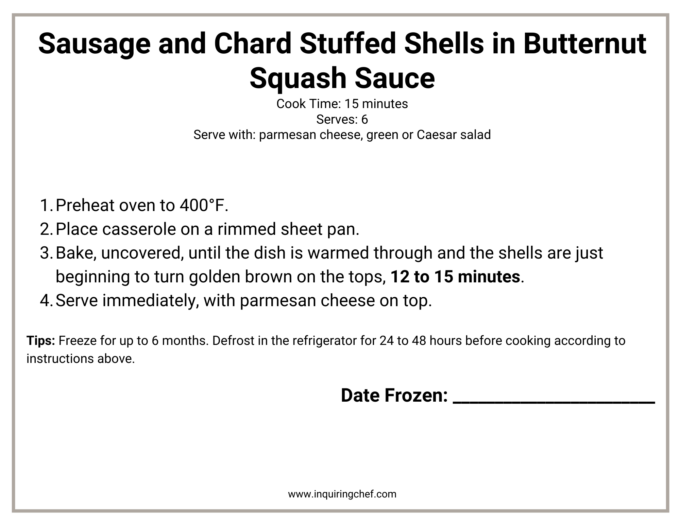 stuffed shells freezer label