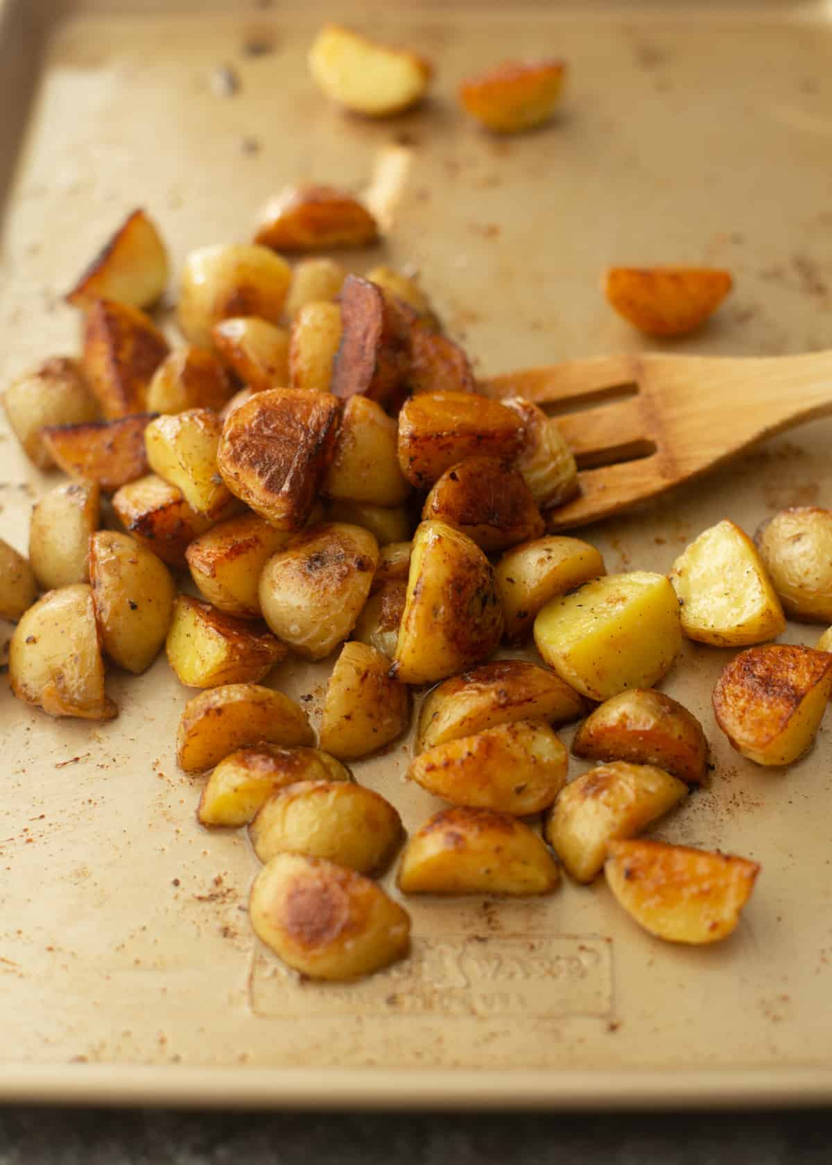 roasted potatoes on a sheet pan