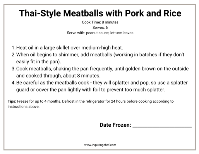 meatballs with pork and rice freezer label