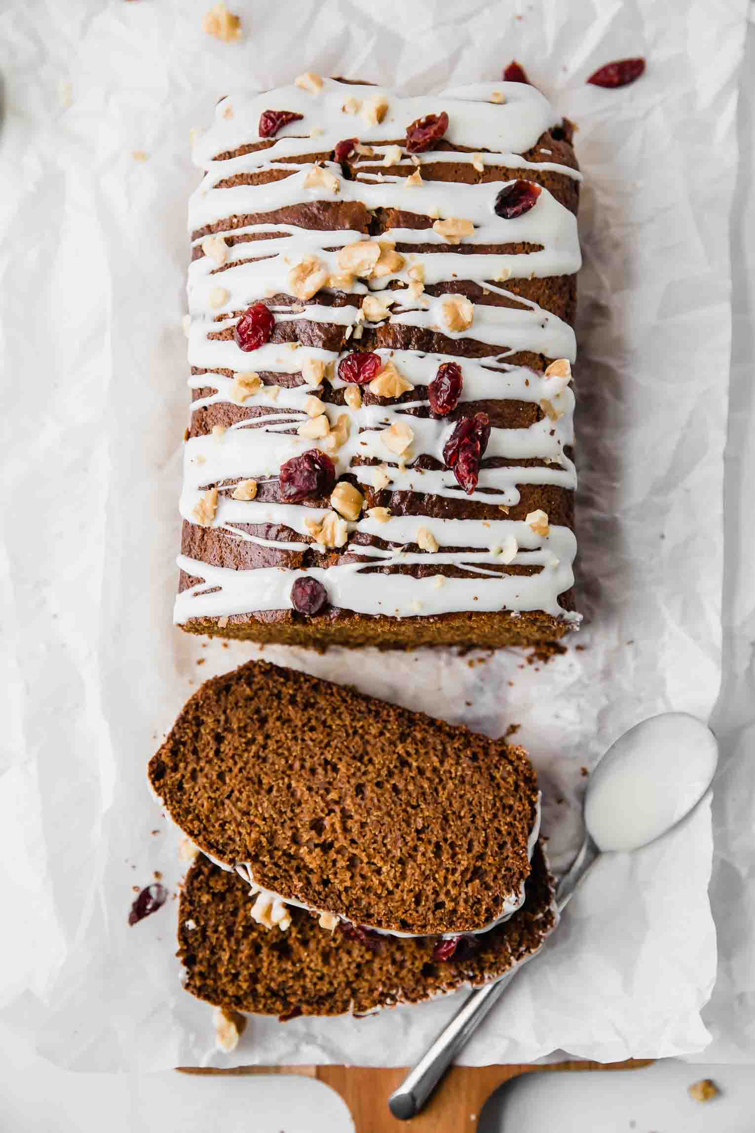 gingerbread loaf on a white tabletop