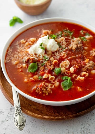 Italian Sausage and Pasta Soup with Ricotta