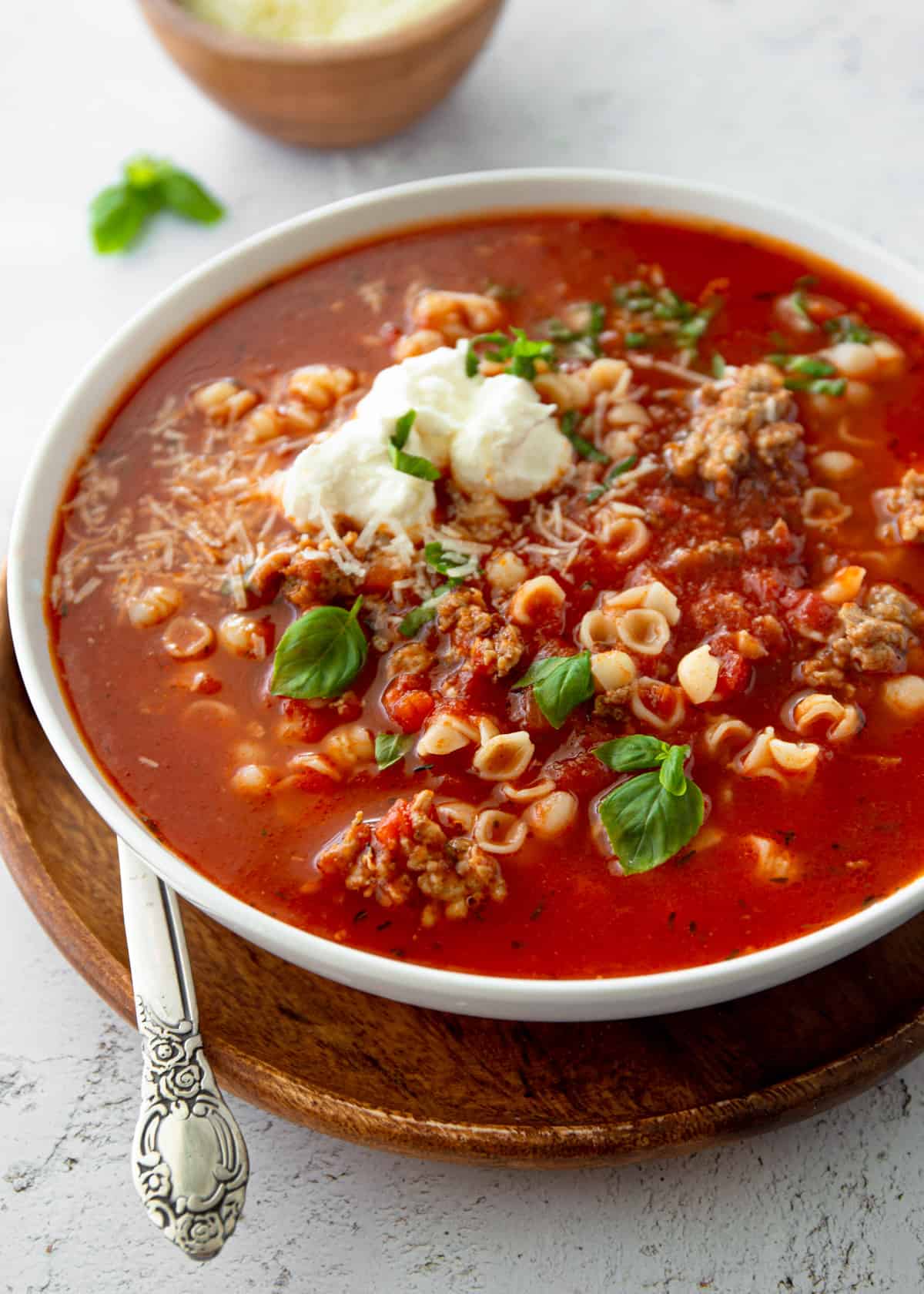 soup in a white bowl