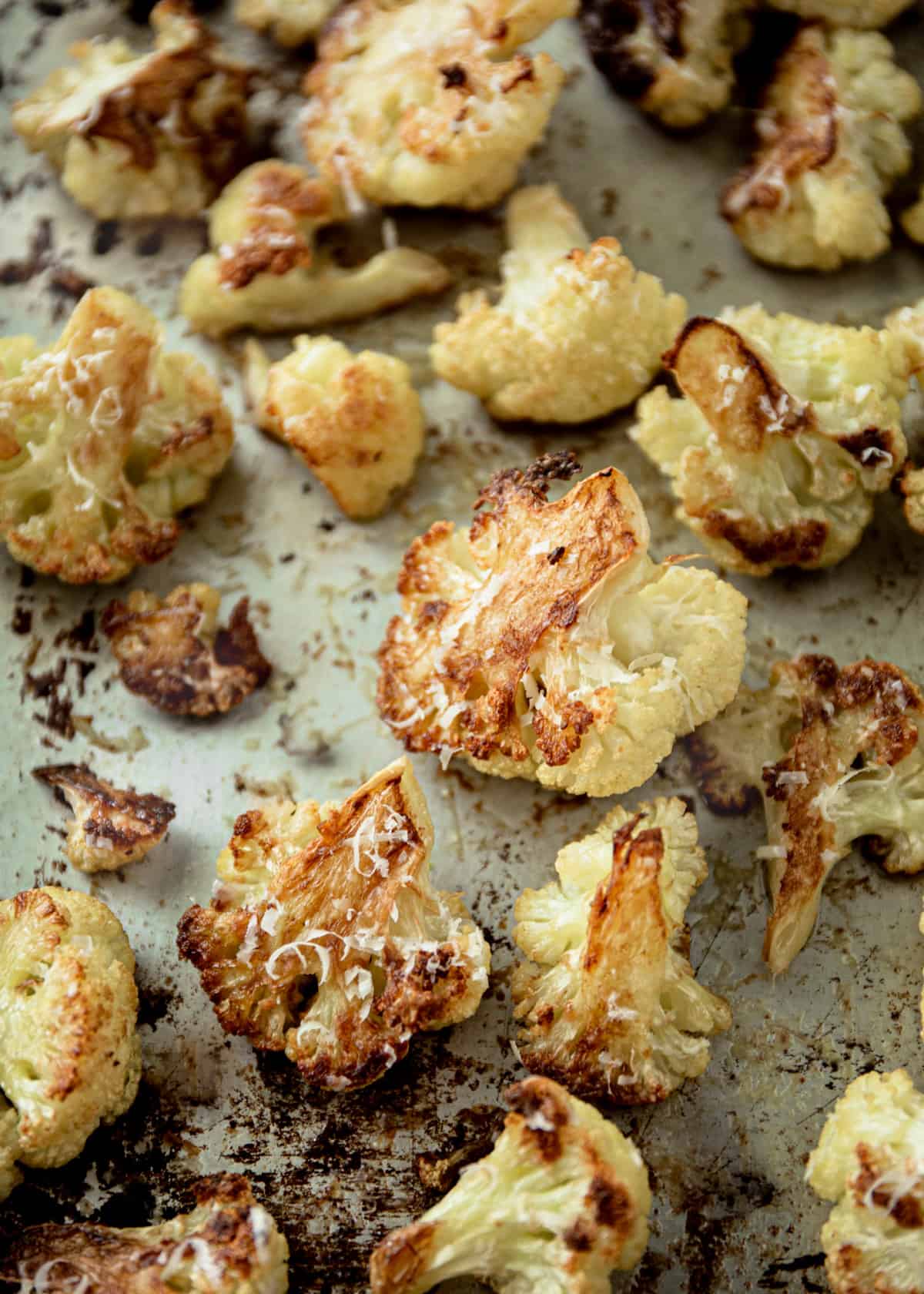 roasted cauliflower on a sheet pan