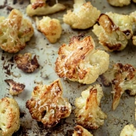 roasted cauliflower on a sheet pan