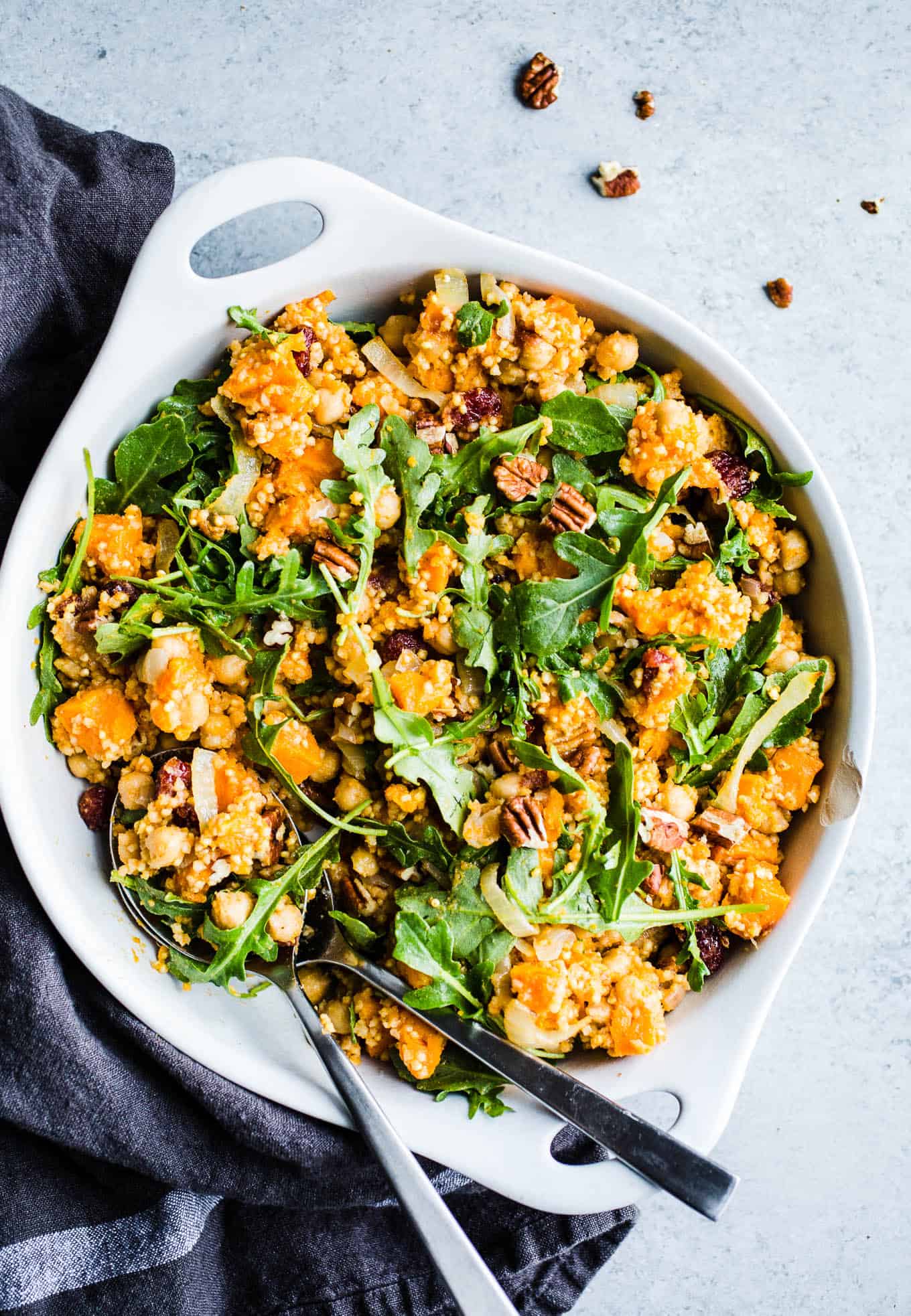 roasted sweet potato salad in a white baking dish