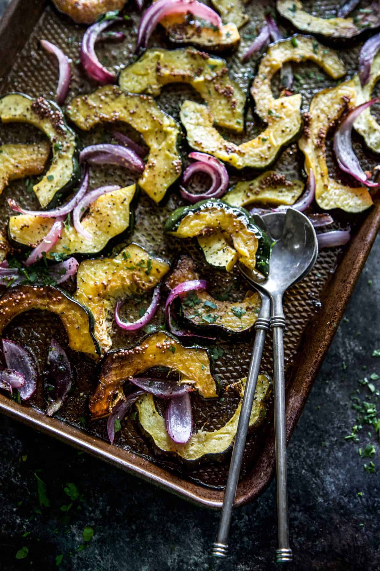 roasted squash on a sheet pan