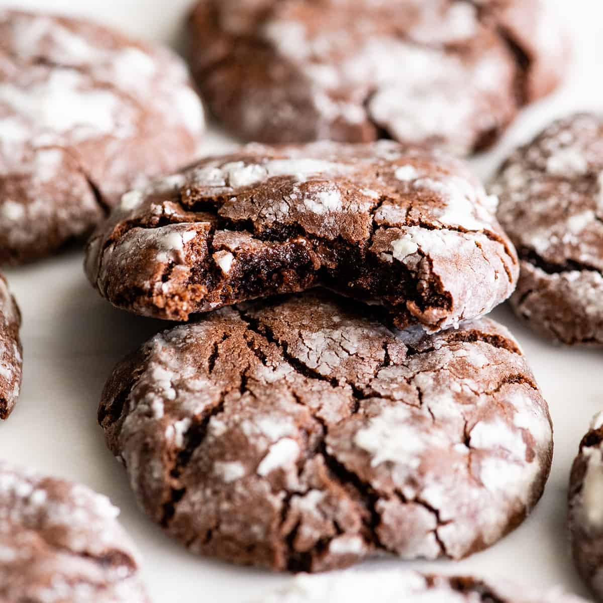 chocolate crinkle cookies on a white table