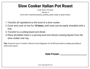 slow cooker italian pot roast freezer label