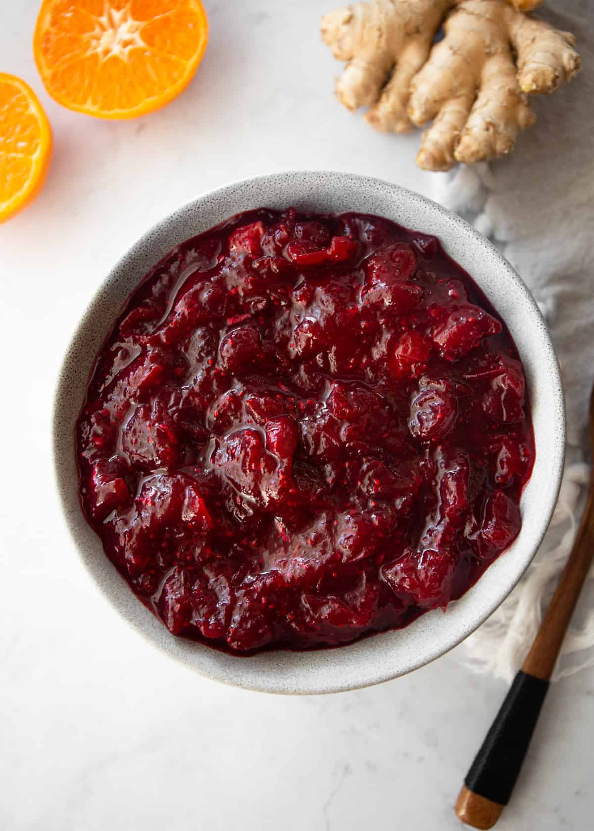 cranberry sauce in a white bowl