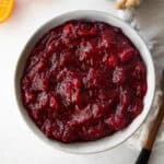 homemade cranberry sauce in a white bowl