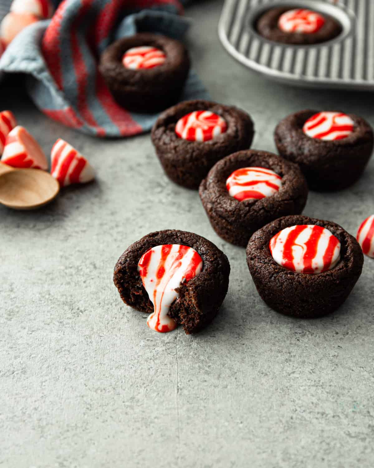 brownie bites on a grey countertop