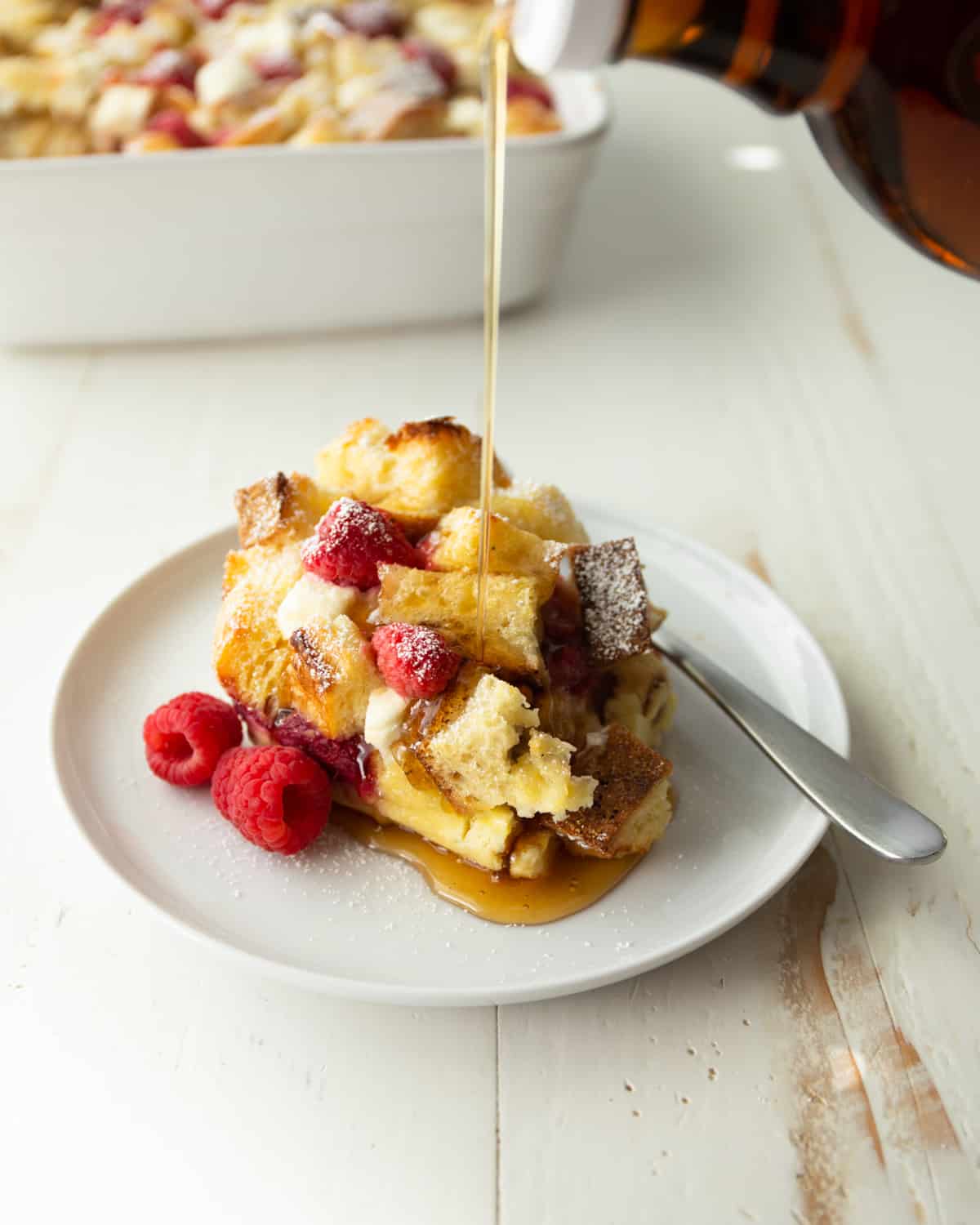 drizzling syrup on french toast bake