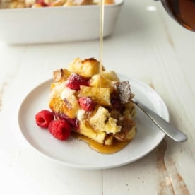 drizzling syrup on french toast bake