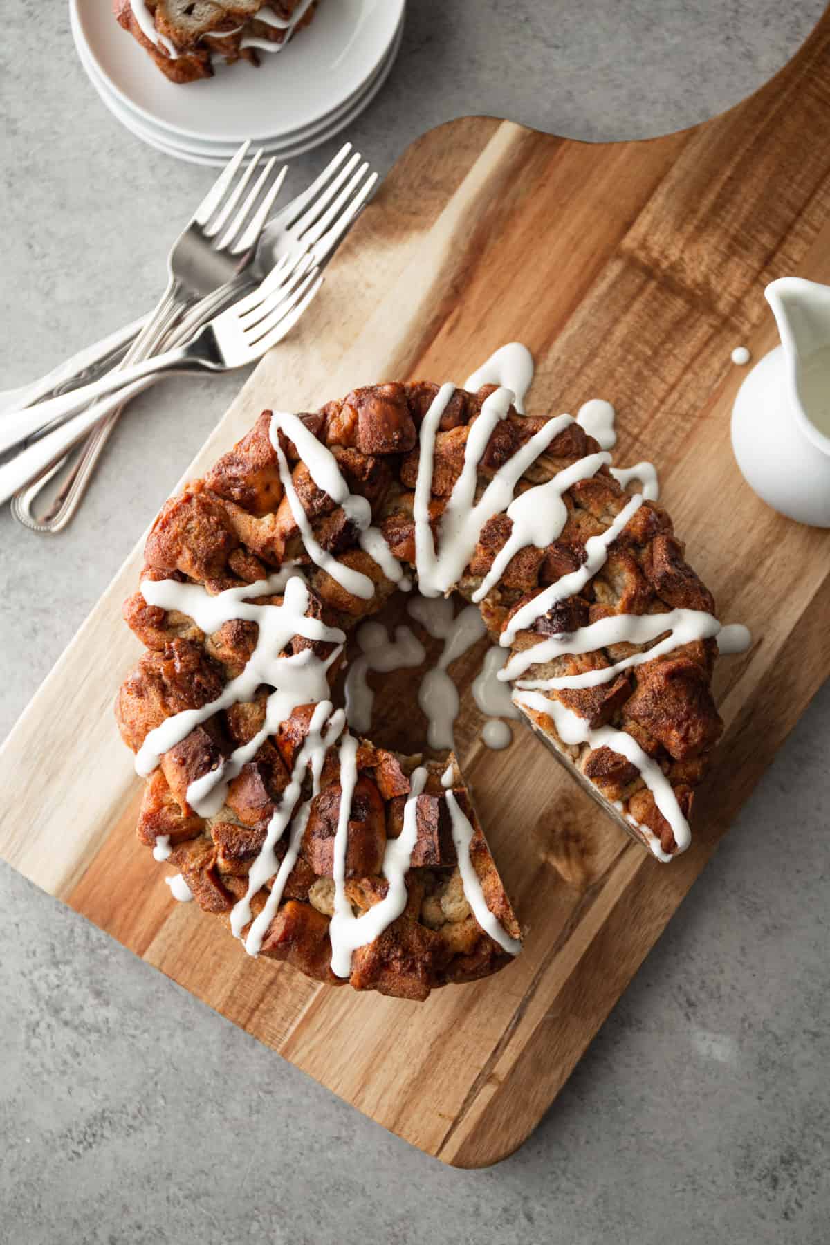 cinnamon bagel bake on a wooden cutting board