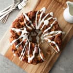 cinnamon crunch bagel casserole on a wooden tray