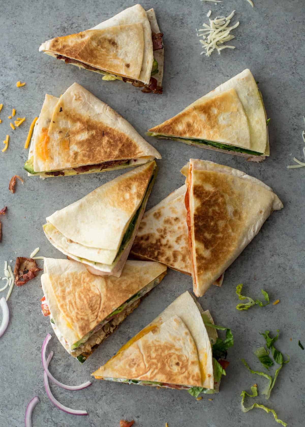 tortilla triangles on a grey countertop