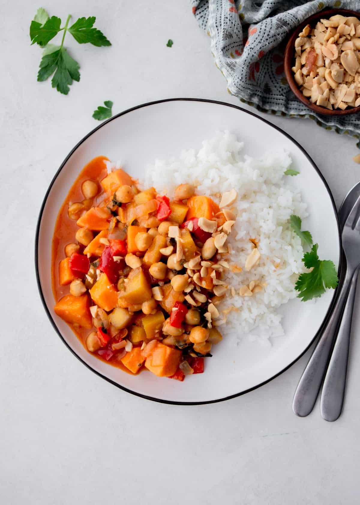 sweet potato curry in a white bowl