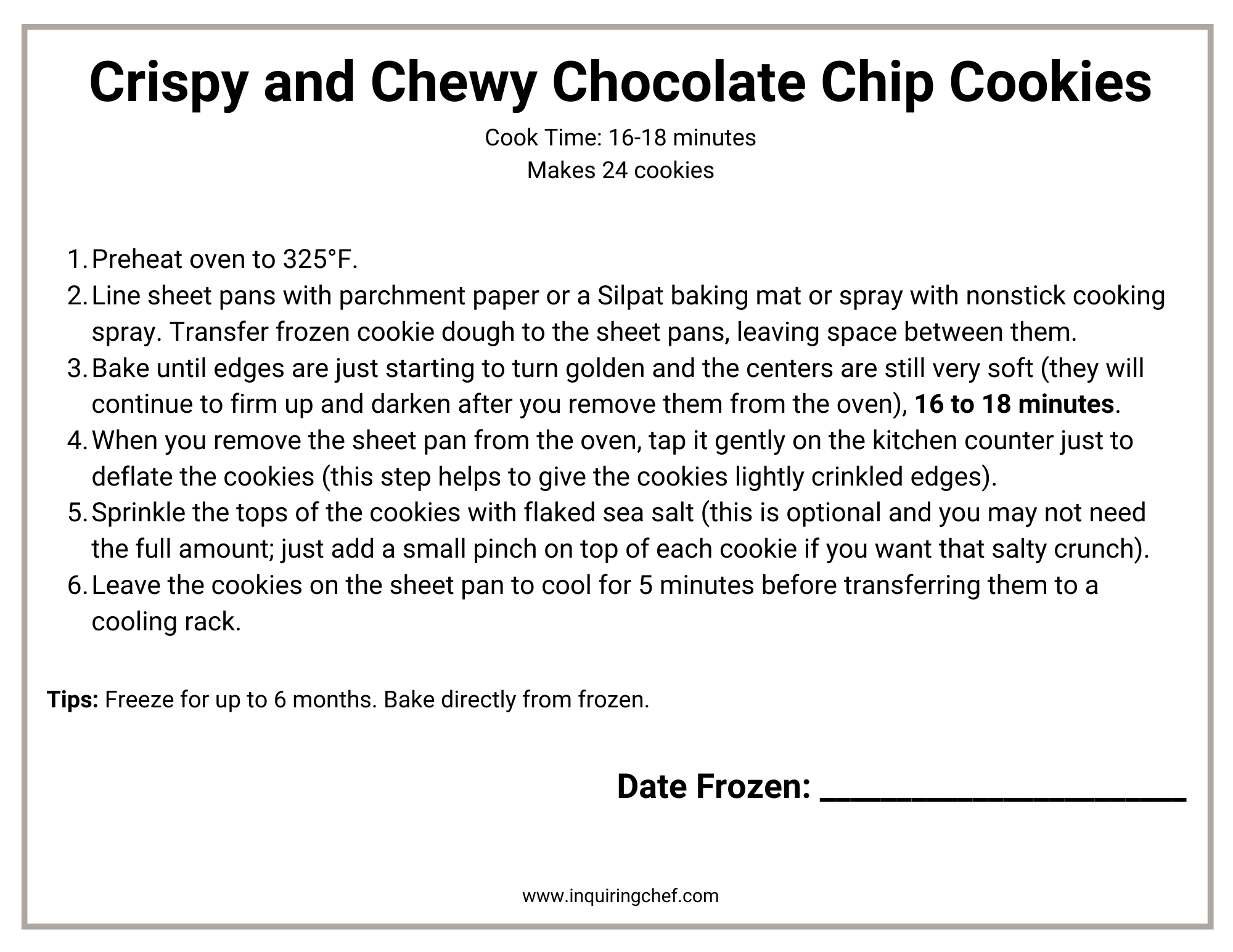 freezer label for chocolate chip cookies