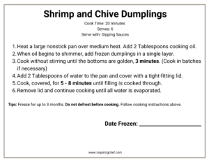 shrimp and chive dumpling freezer label