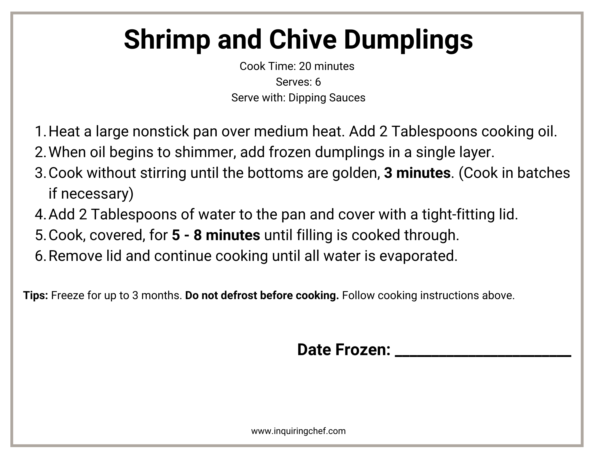 shrimp and chive dumpling freezer label