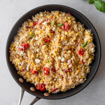 One Pot Orzo with Tomatoes, Corn, and Feta Recipe