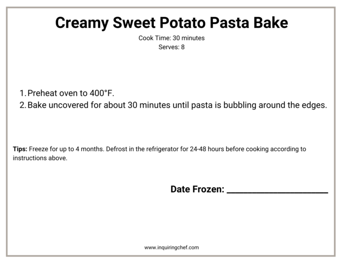 sweet potato mac and cheese freezer label