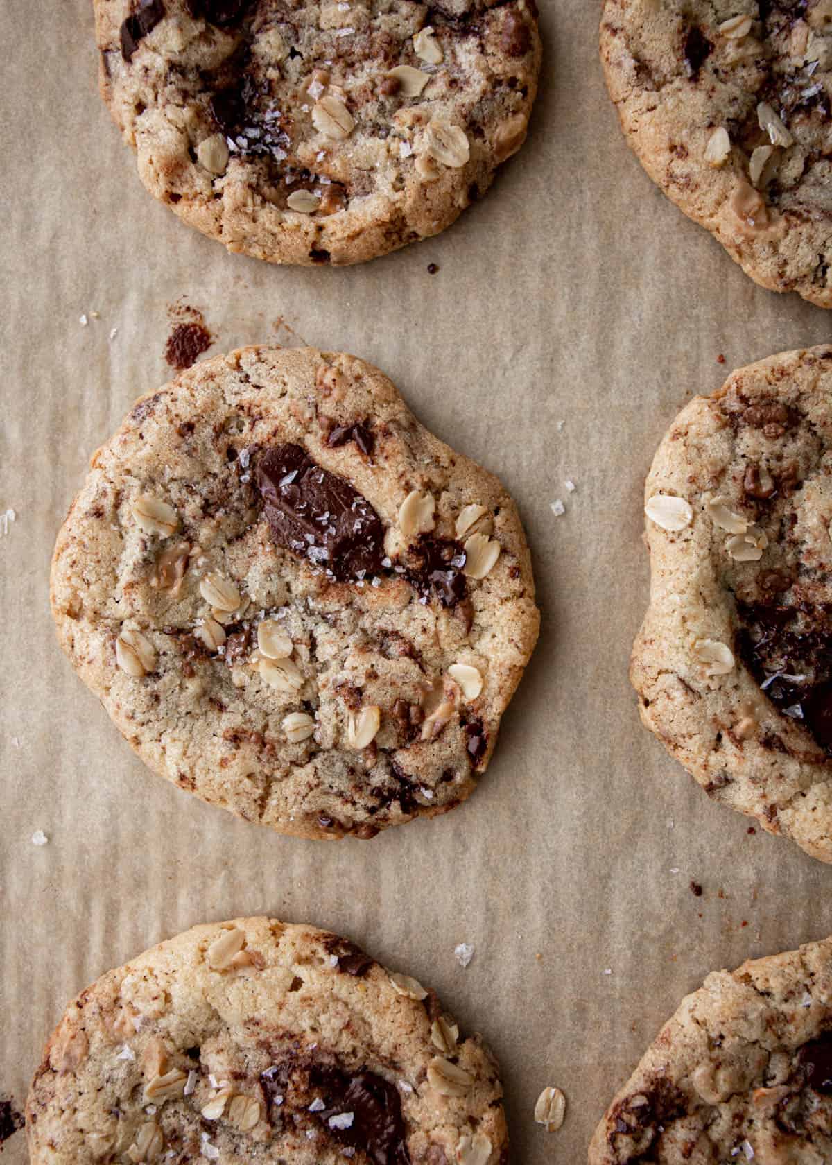 close up image of chocolate oatmeal cookies 