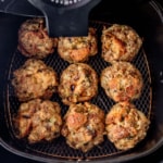 cooked stuffing balls in an air fryer