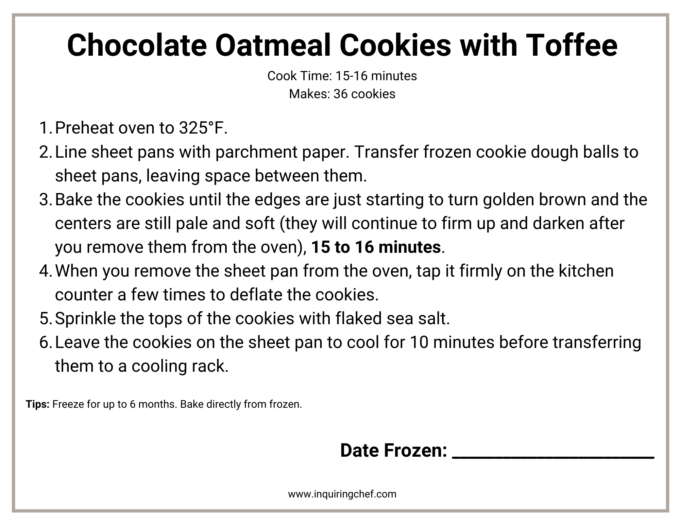 oatmeal cookies freezer label