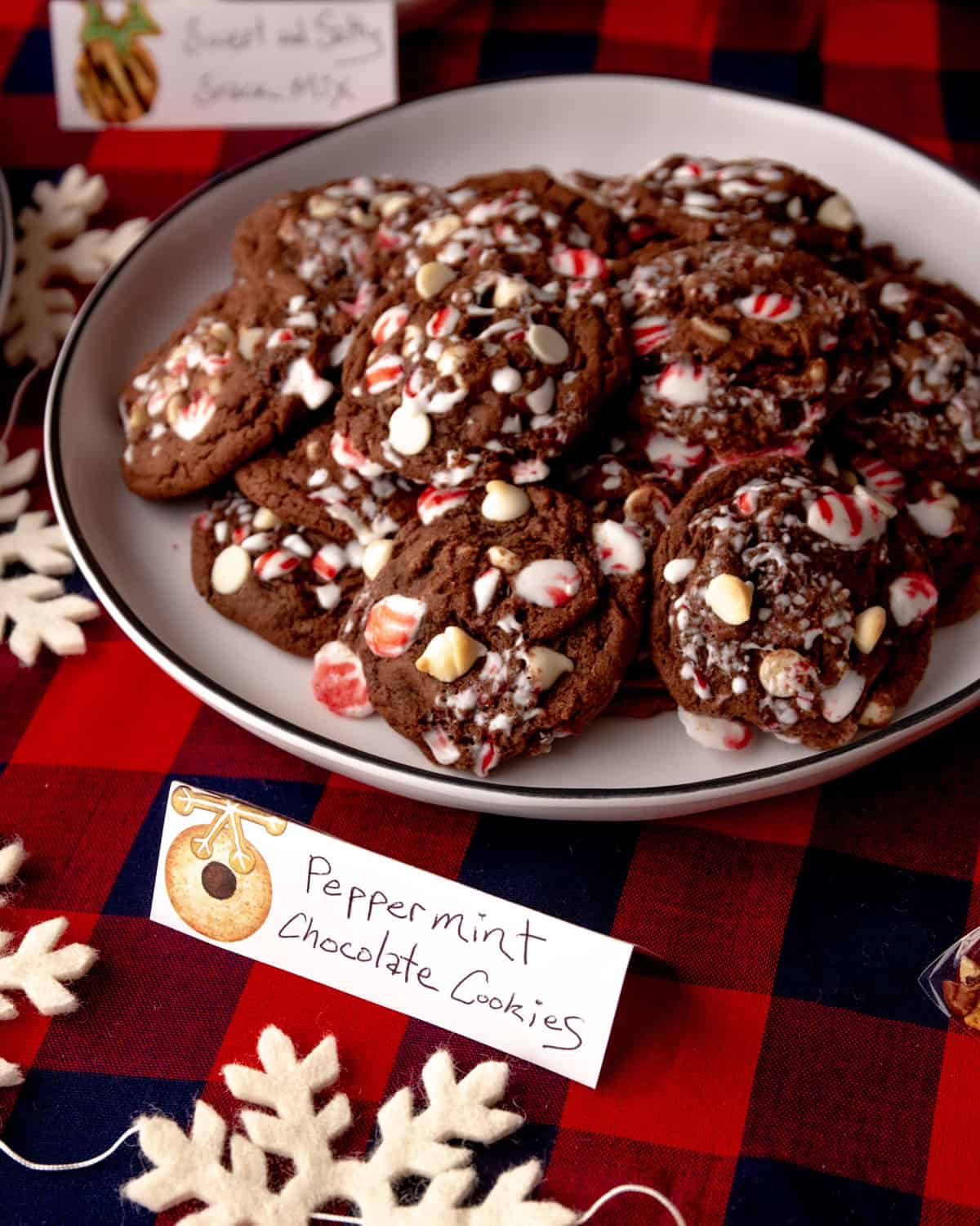 peppermint chocolate cookies on a white plate