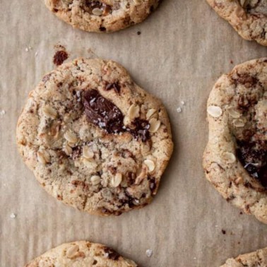 chocolate oatmeal cookies on a sheet pan