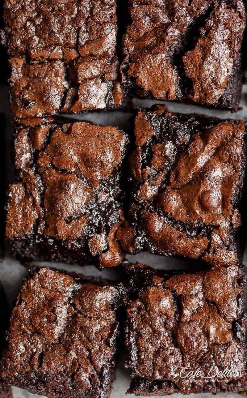 brownies on a parchment lined sheet pan