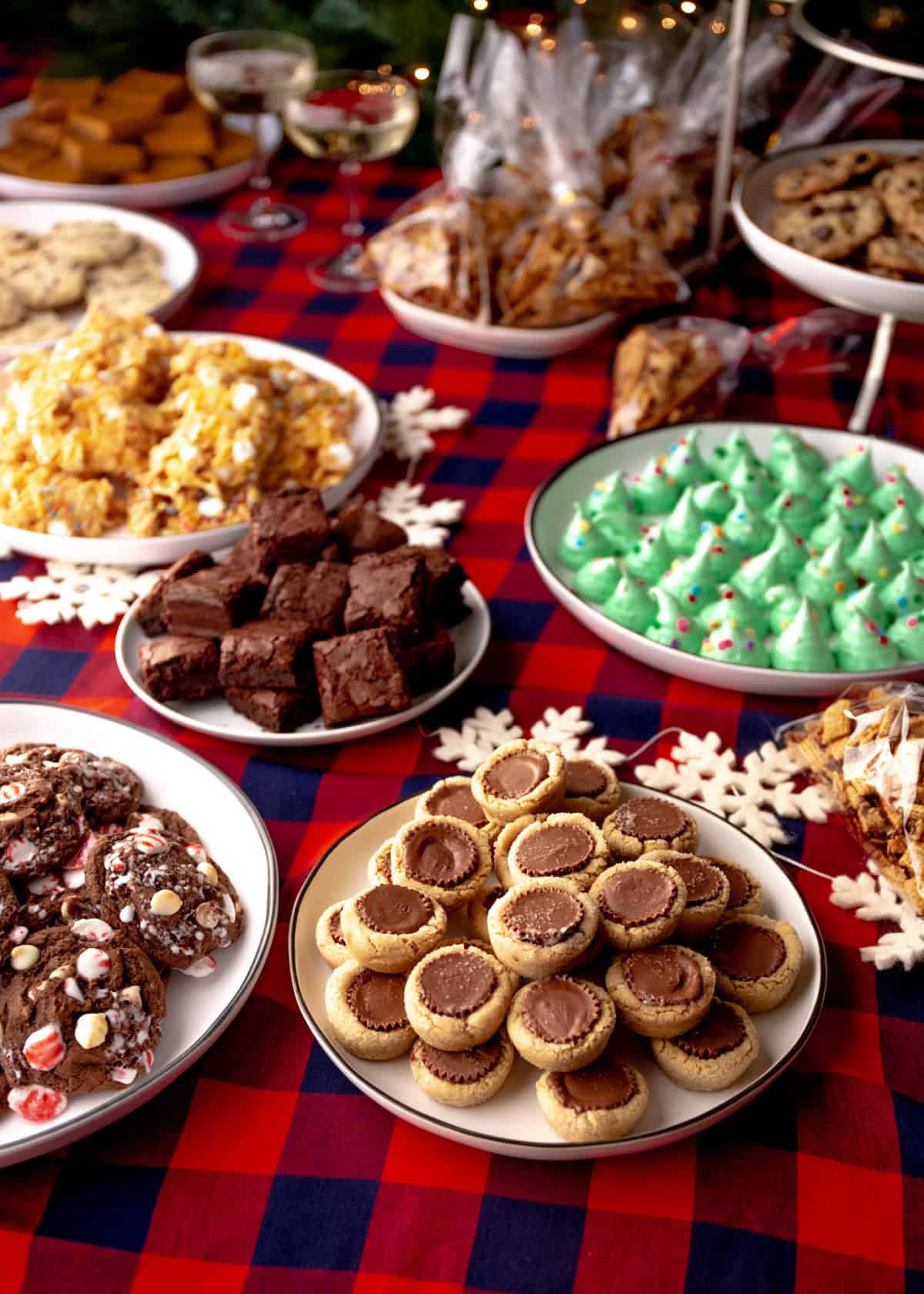 table with colorful cookies for a cookie exchange