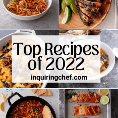graphic with 10 food pictures and 'top recipes of 2022'