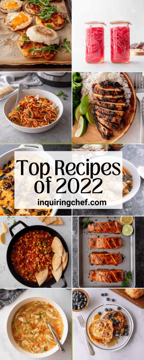 graphic with 10 food pictures and 'top recipes of 2022'