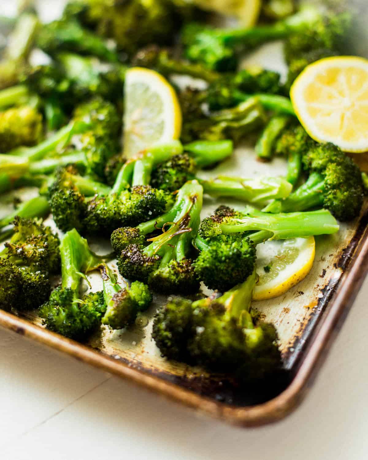 roasted broccoli on a sheet pan