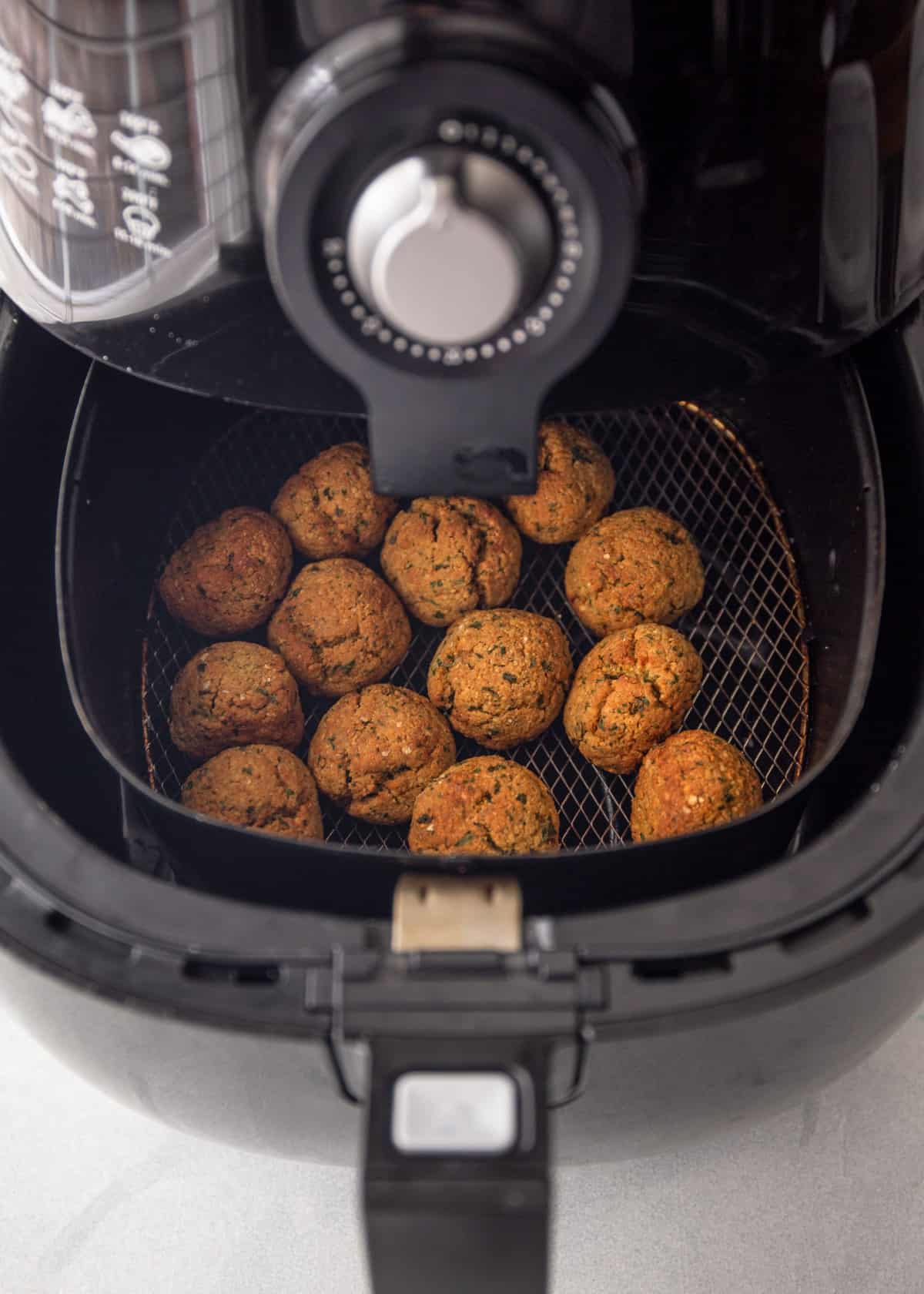 cooked falafel in an air fryer