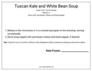 tuscan kale and white bean soup freezer label