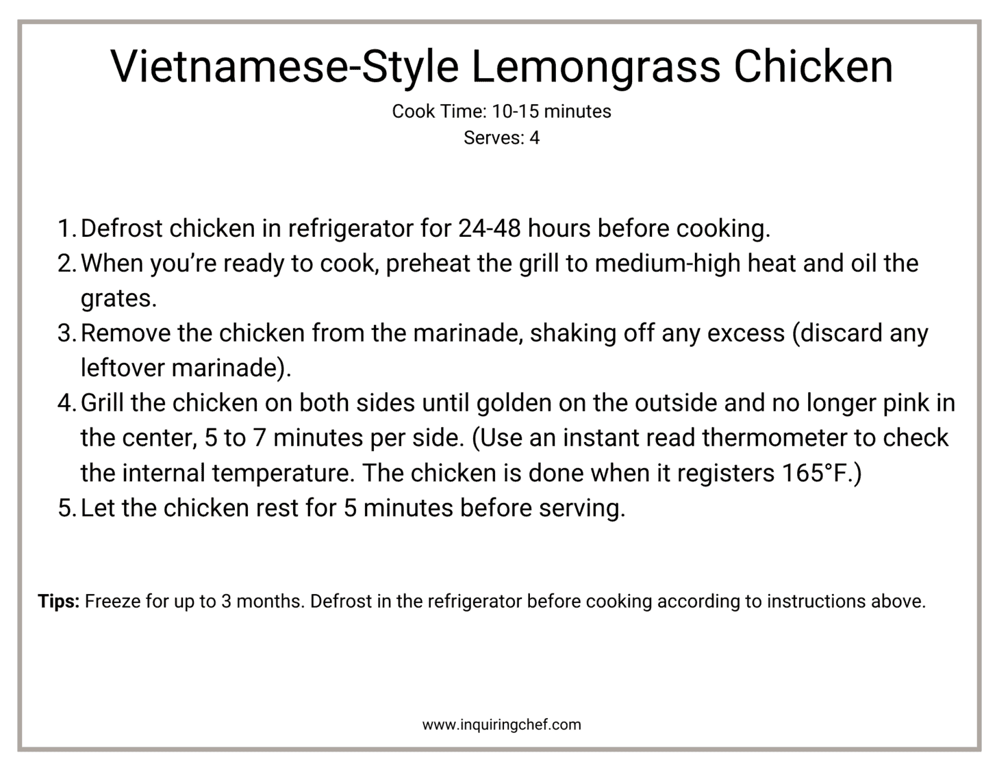 lemongrass chicken freezer label