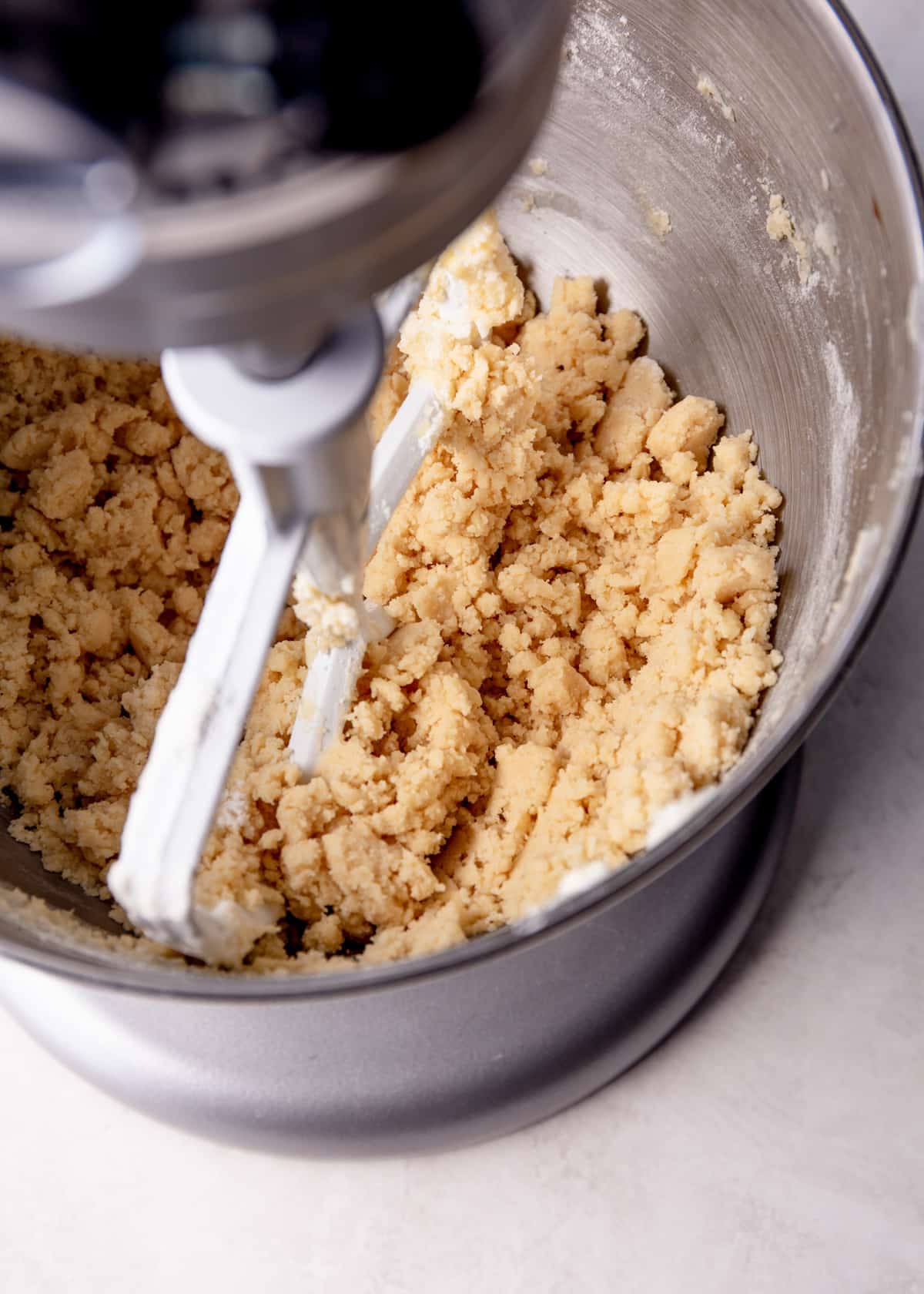 mixing cookie dough in a stand mixer