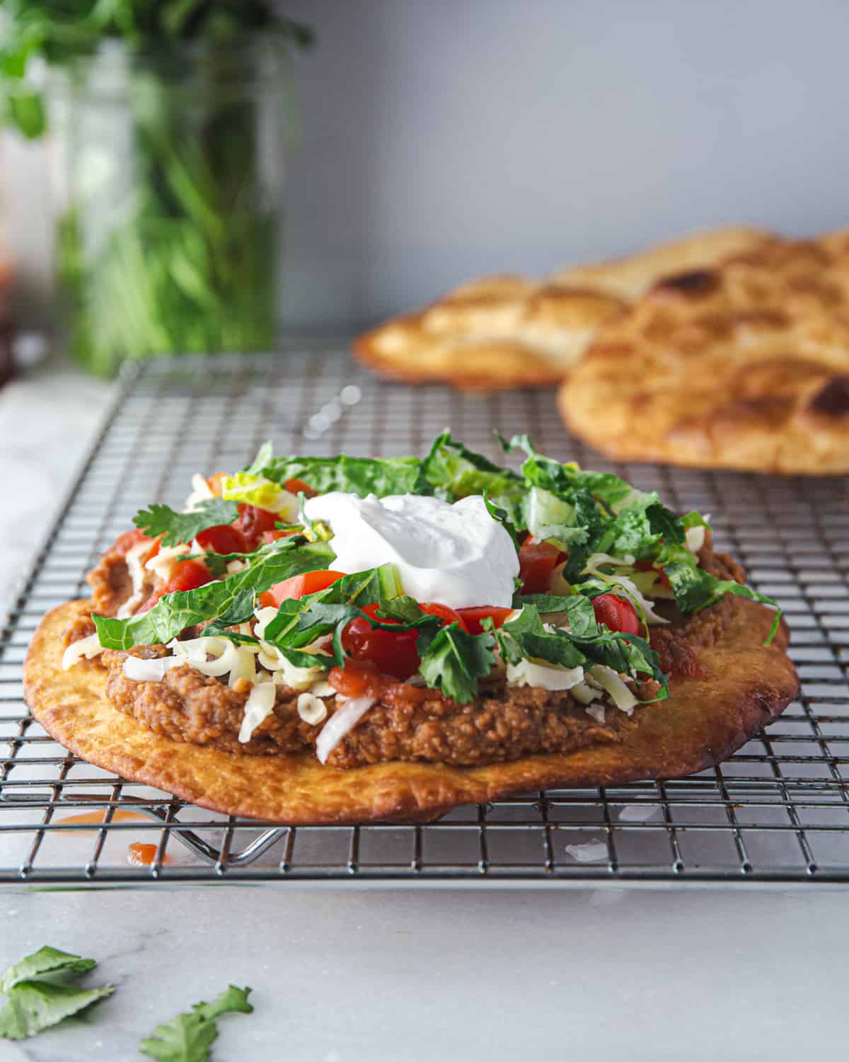 vegetarian tostada on a wire cooling rack