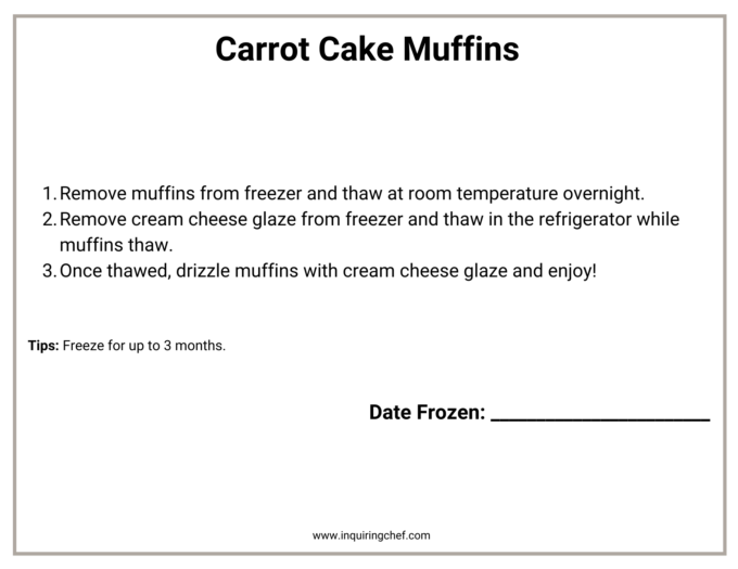 carrot cake muffins freezer label