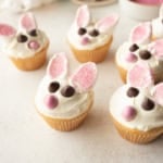 bunny cupcakes on a white tabletop